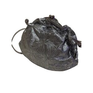 Stuart Weitzman Silver Metallic Floral Kiss Lock Crossbody Evening Bag